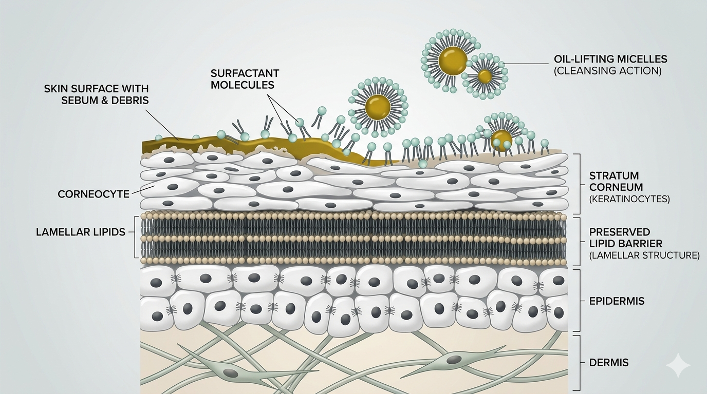 Surfactants removing oil while maintaining skin barrier structure