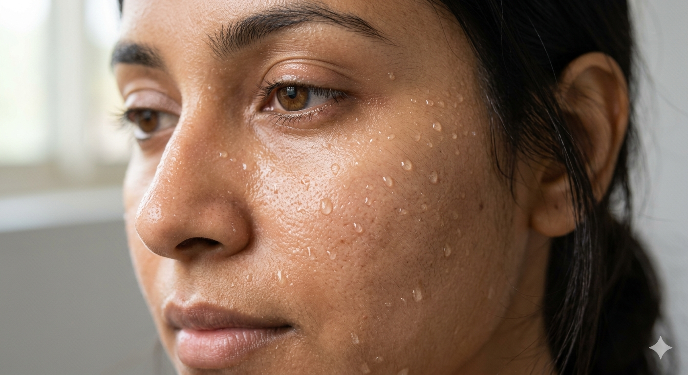 Calcium and magnesium mineral residue from hard water affecting skin barrier and causing dryness