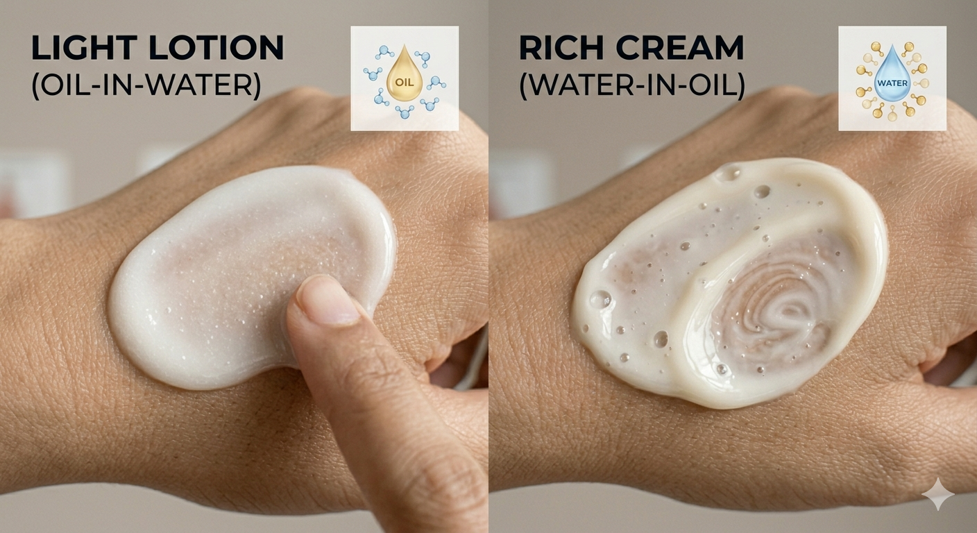 Comparison of oil in water and water in oil emulsion textures