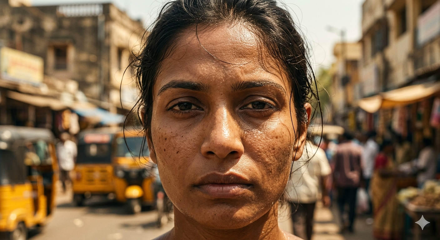 woman skin showing dehydration and tightness in hot indian summer climate