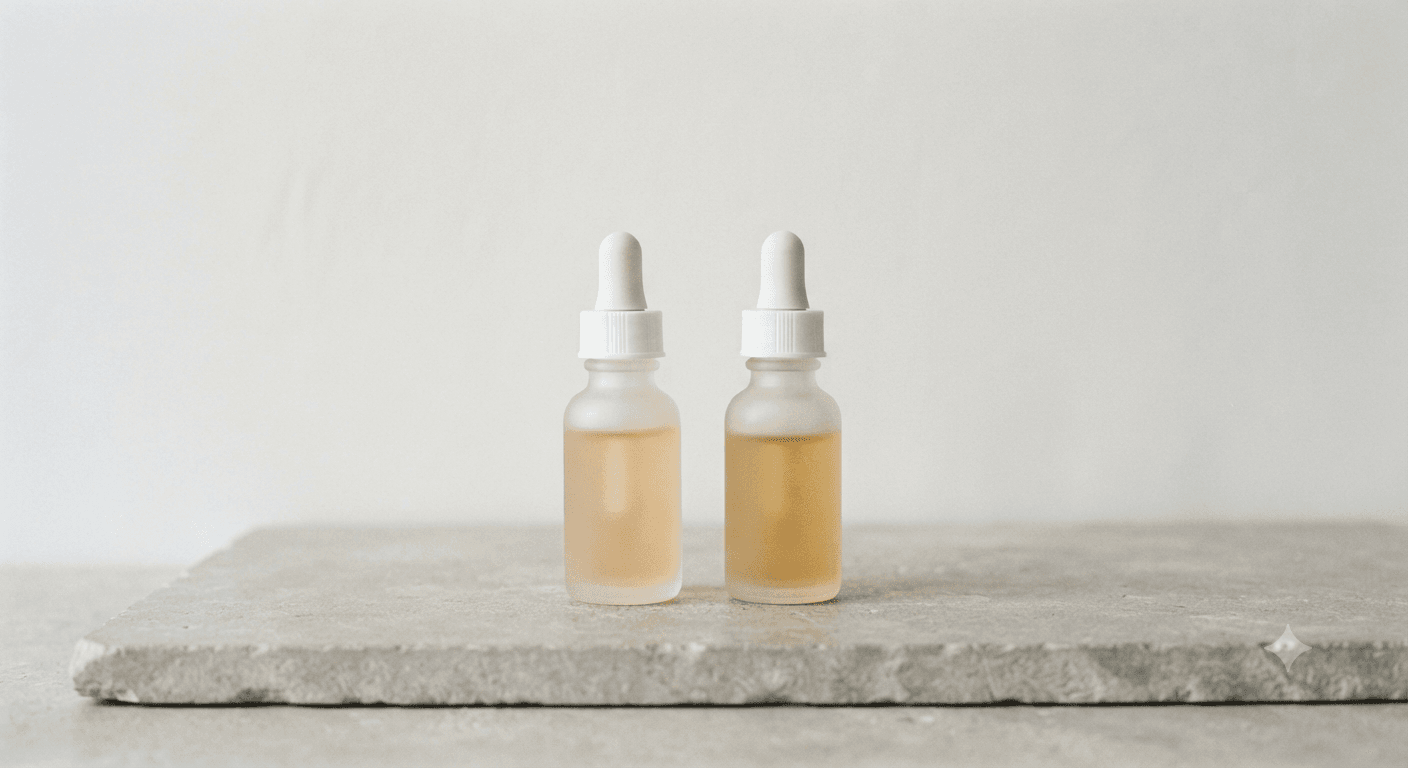 Two active ingredient droppers illustrating Bakuchiol vs Retinol comparison