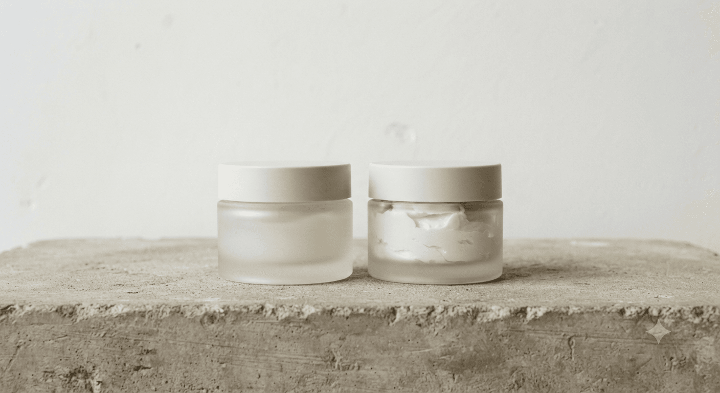 Two cream textures illustrating differences between day and night creams