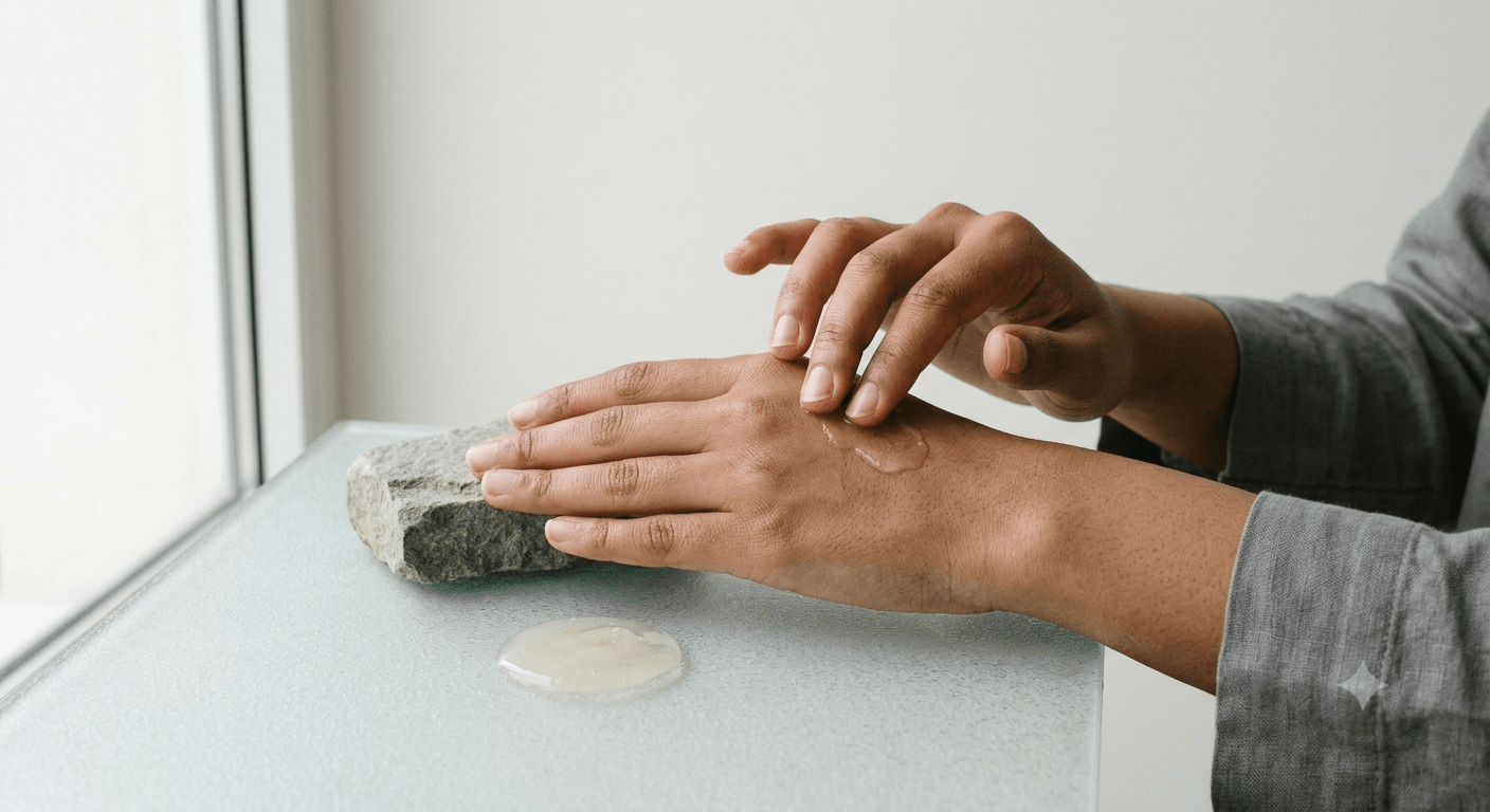 Decyl glucoside mild cleansing gel texture on a matte stone surface