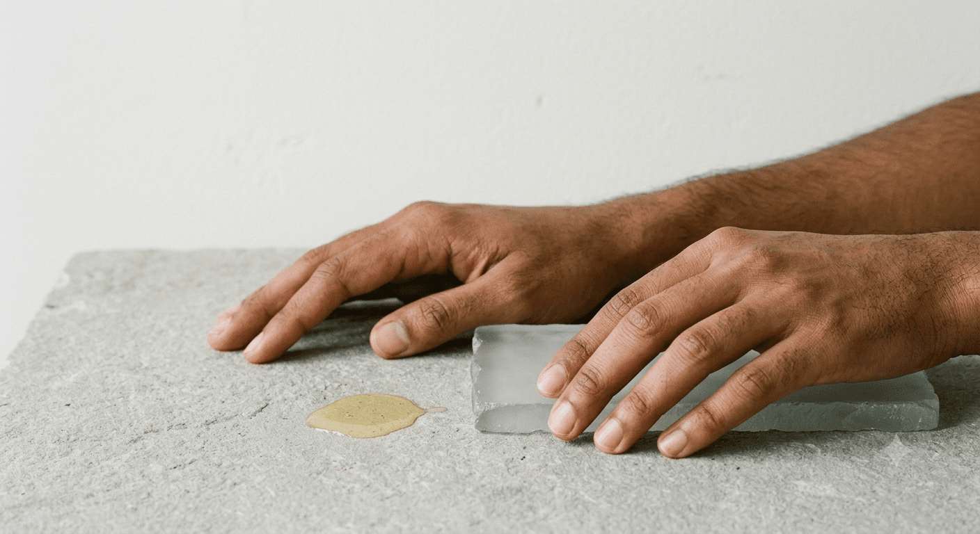 Jojoba oil texture on matte stone surface for oily skin
